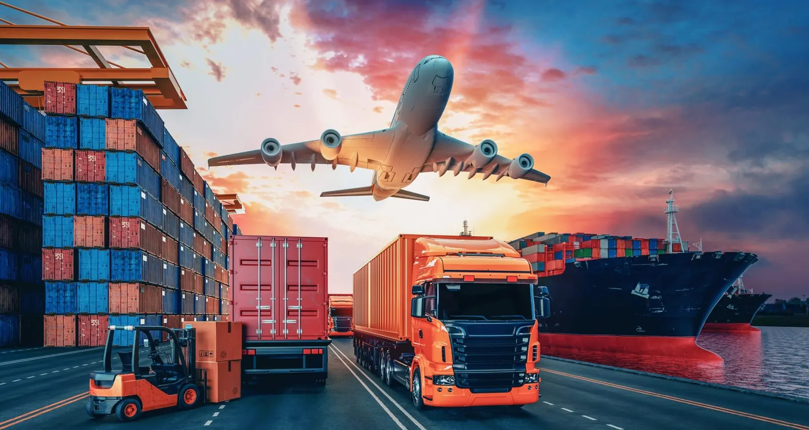 Container ship and cranes at a sea port