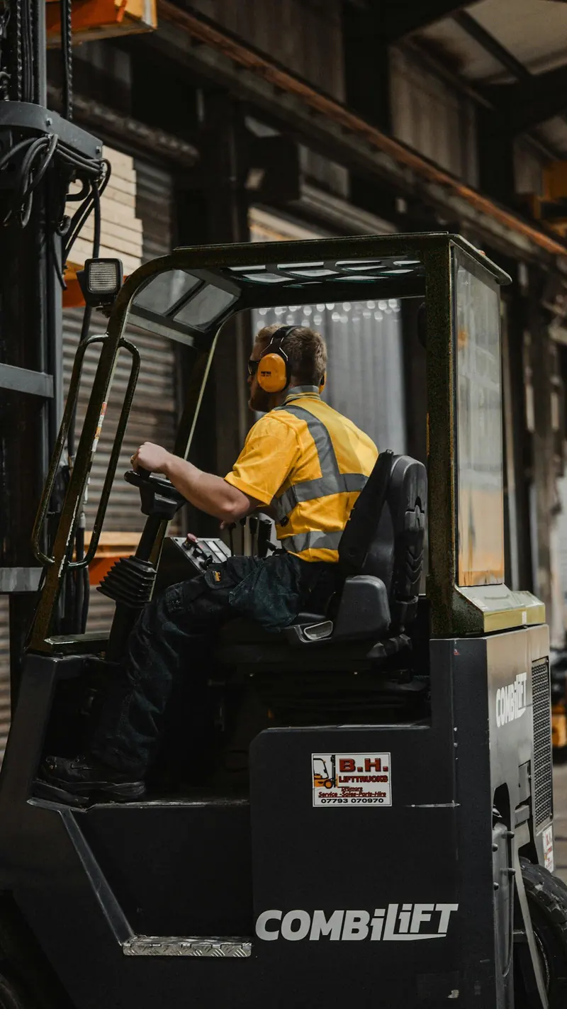 Material-handling equipment and crew at work